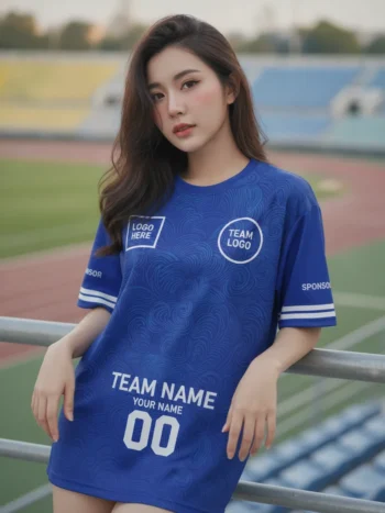 เสื้อกีฬาสีน้ำเงิน ลายคลื่นทะเลโทนเดียว จาก Jabez