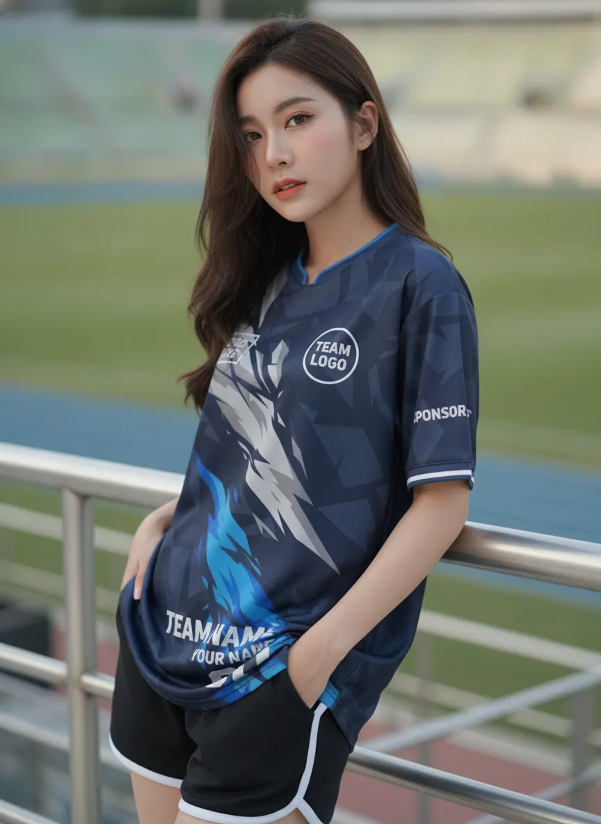 เสื้อกีฬาสีน้ำเงิน ลายสไปก์หนามคม จาก Jabez