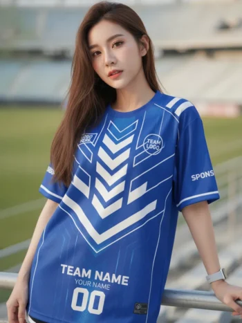 เสื้อกีฬาสีน้ำเงิน ลายเทคเชฟรอนเงิน จาก Jabez