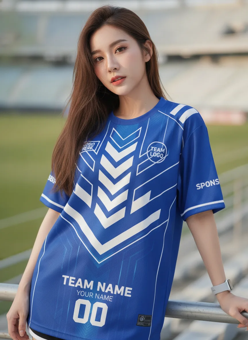 เสื้อกีฬาสีน้ำเงิน ลายเทคเชฟรอนเงิน จาก Jabez