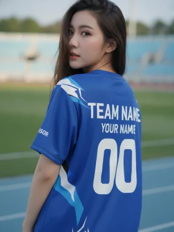 เสื้อกีฬาสีน้ำเงินขาว ลายฟ้าคะนอง สั่งทำ ด้านหลัง