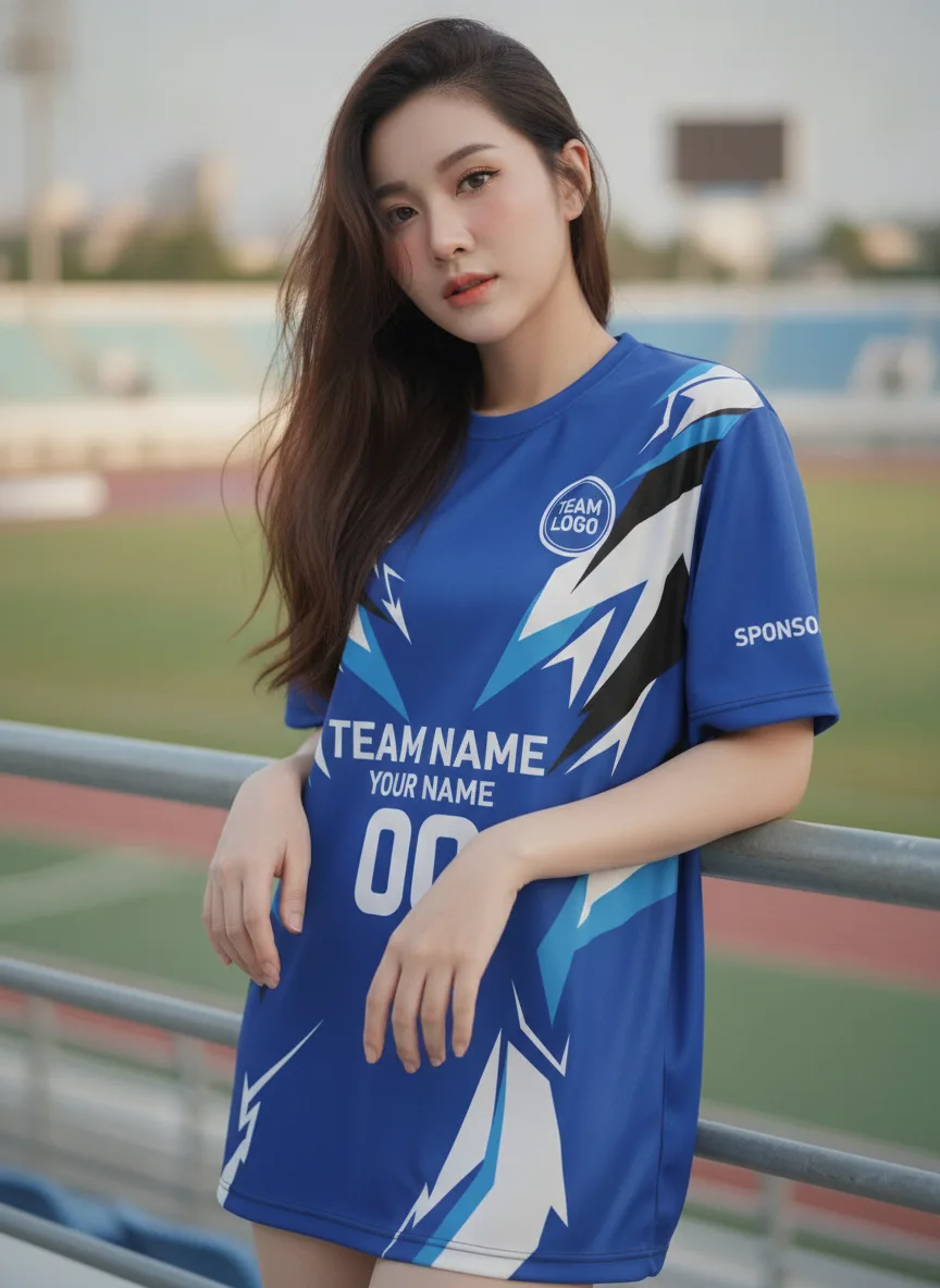 เสื้อกีฬาสีน้ำเงิน ลายฟ้าคะนอง จาก Jabez