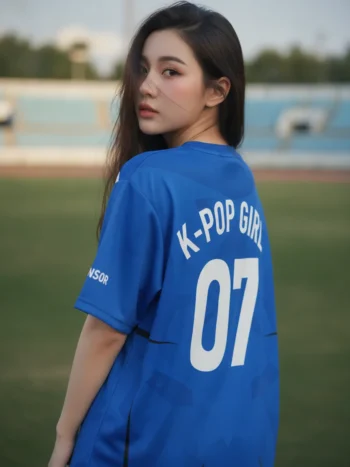 เสื้อกีฬาสีน้ำเงิน ลายไทรบัลสไปก์ เท่ สั่งทำ ด้านหลัง
