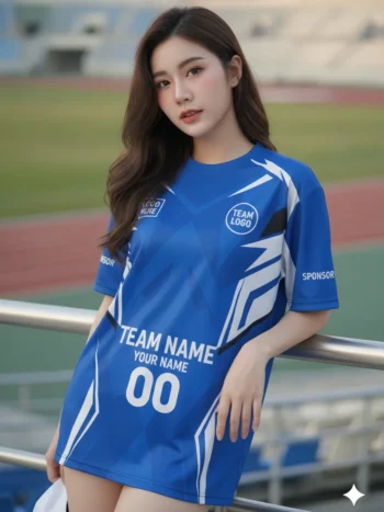 เสื้อกีฬาสีน้ำเงิน ลายไทรบัลสไปก์ จาก Jabez