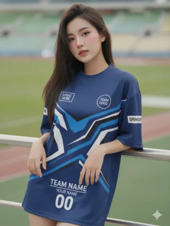 เสื้อกีฬาสีน้ำเงิน ลายเอ็กซ์อีสปอร์ต จาก Jabez