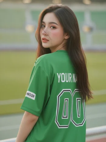 เสื้อกีฬาสีเขียว ลายเทคอาร์เมอร์ สั่งทำ ด้านหลัง