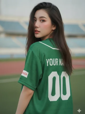 เสื้อกีฬาสีเขียวขาว ลายลูกศรใหญ่ สั่งทำ ด้านหลัง