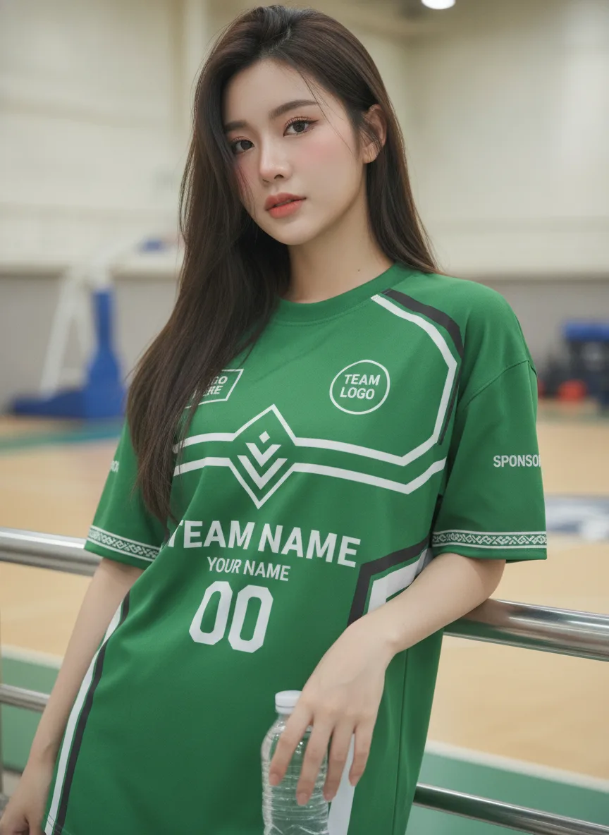 เสื้อกีฬาสีเขียว ลายอาร์ตเดโค เรขา สั่งทำ มุมที่ 2 เสื้อกีฬาสีเขียว ลายอาร์ตเดโค เรขา สั่งทำ มุมที่ 2