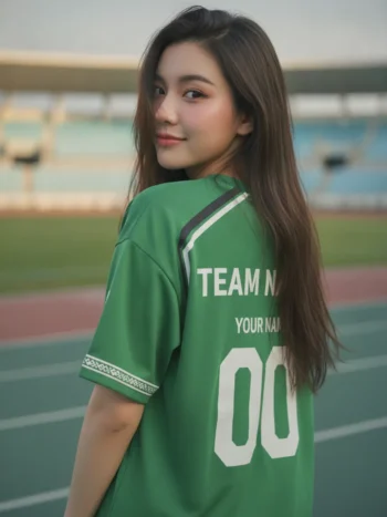 เสื้อกีฬาสีเขียว ลายอาร์ตเดโค เรขา สั่งทำ ด้านหลัง