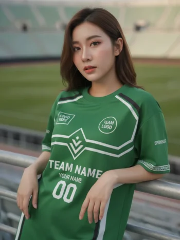 เสื้อกีฬาสีเขียว ลายอาร์ตเดโคเรขา จาก Jabez