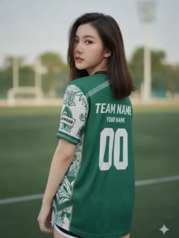เสื้อกีฬาสีเขียว ลายบุปผากรันจ์ สั่งทำ ด้านหลัง