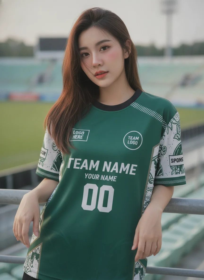 เสื้อกีฬาสีเขียว ลายบุปผากรันจ์ จาก Jabez