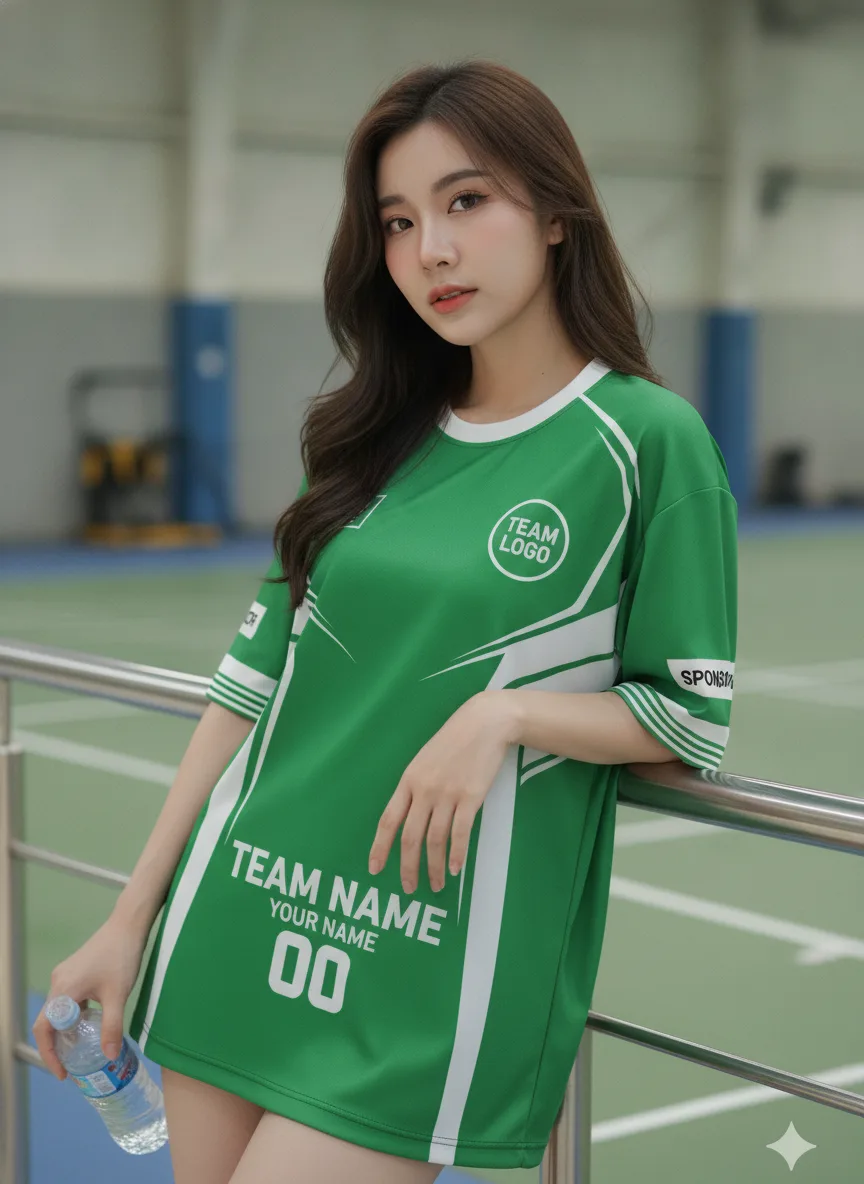 เสื้อกีฬาสีเขียวขาว ลายสายฟ้า เท่ สั่งทำ มุมที่ 2 เสื้อกีฬาสีเขียวขาว ลายสายฟ้า เท่ สั่งทำ มุมที่ 2