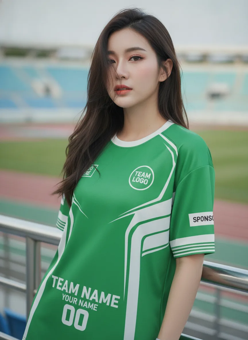 เสื้อกีฬาสีเขียว ลายสายฟ้าซิกแซก จาก Jabez