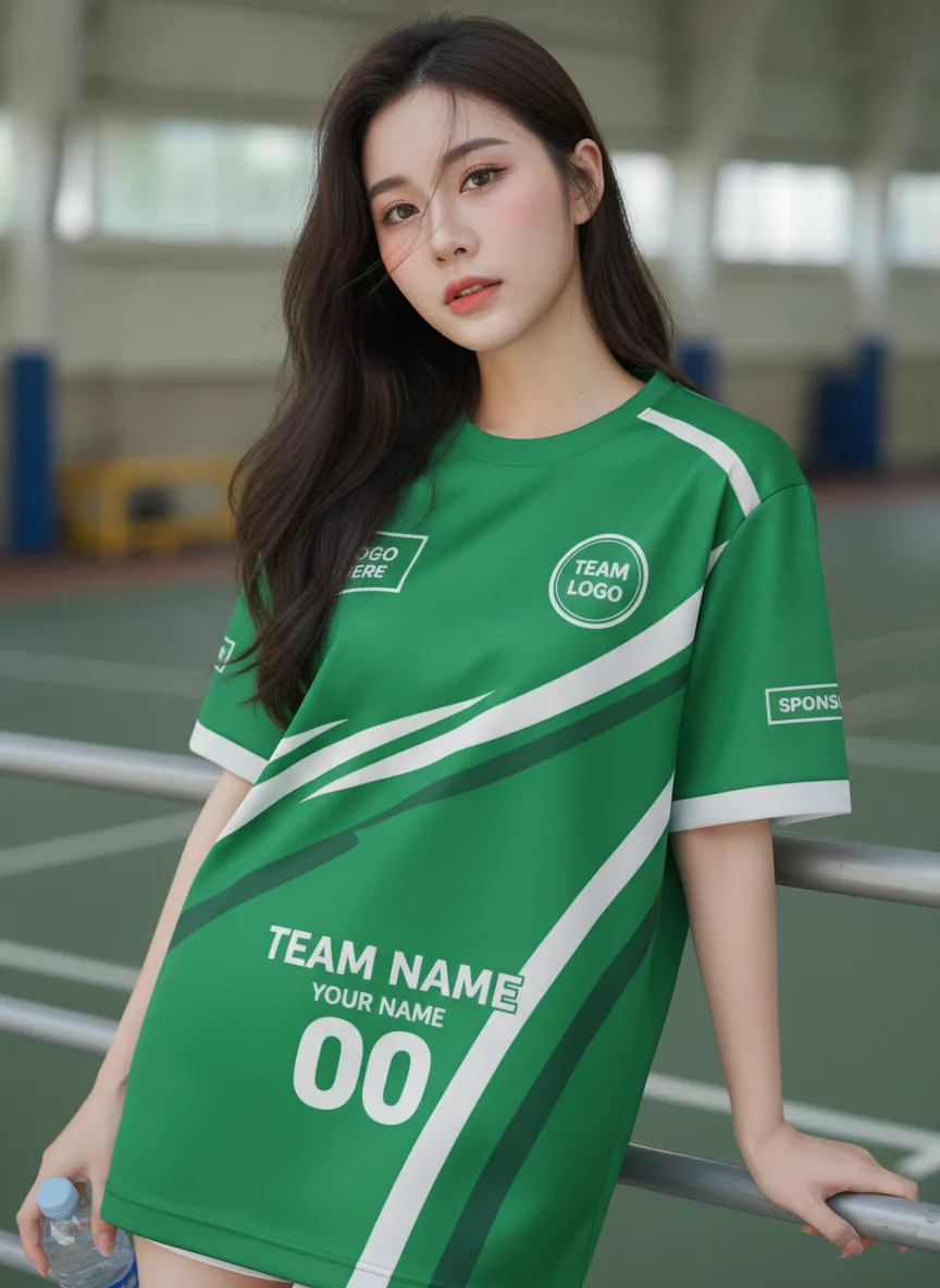 เสื้อกีฬาสีเขียว ลายพู่กันกระจาย สั่งทำ มุมที่ 2 เสื้อกีฬาสีเขียว ลายพู่กันกระจาย สั่งทำ มุมที่ 2