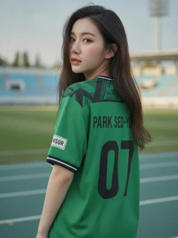เสื้อกีฬาสีเขียว ลายพรางเรขา เท่ สั่งทำ ด้านหลัง