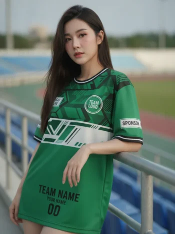 เสื้อกีฬาสีเขียว ลายพรางเรขา จาก Jabez