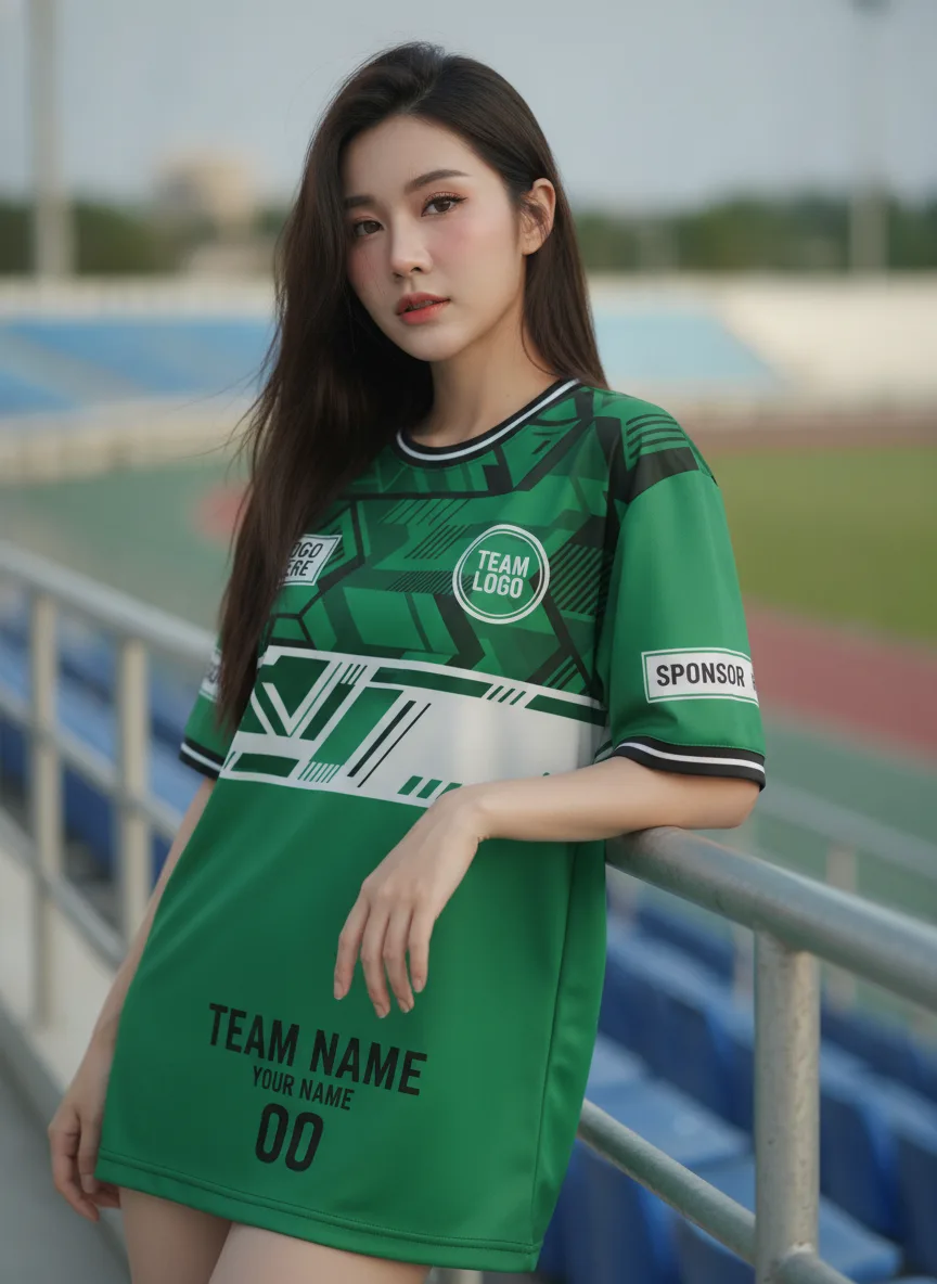 เสื้อกีฬาสีเขียว ลายพรางเรขา จาก Jabez