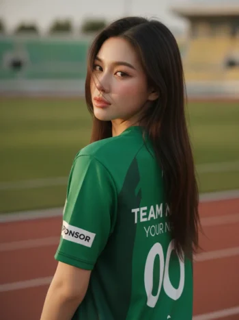 เสื้อกีฬาสีเขียว ลายวงจรเทค สั่งทำ ด้านหลัง