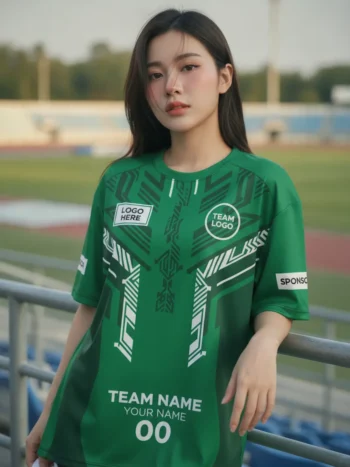 เสื้อกีฬาสีเขียว ลายวงจรเทค จาก Jabez