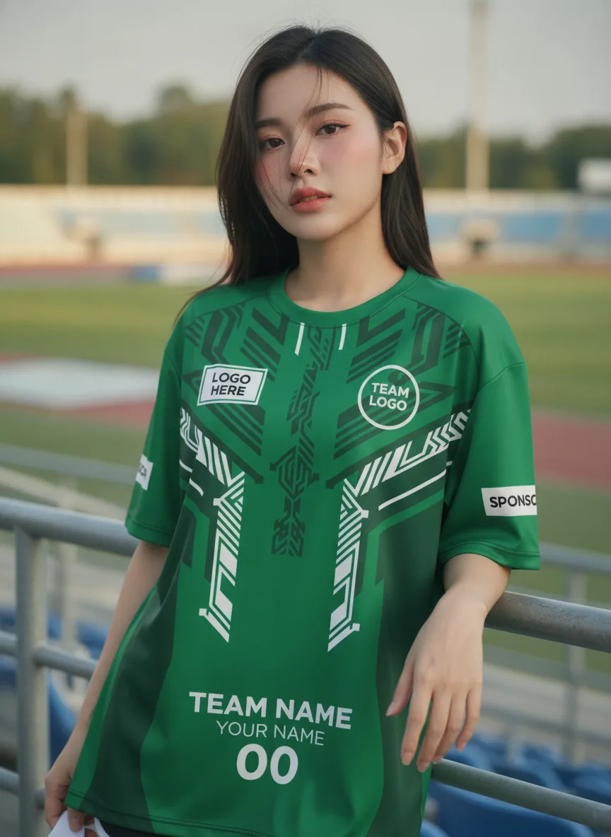 เสื้อกีฬาสีเขียว ลายวงจรเทค จาก Jabez