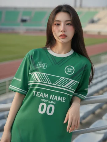 เสื้อกีฬาสีเขียว ลายเดโคขนนก จาก Jabez