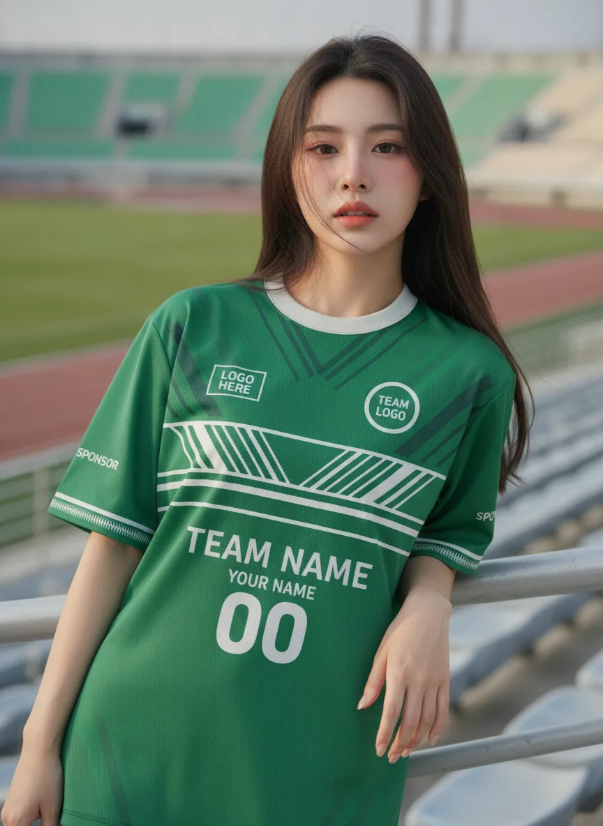 เสื้อกีฬาสีเขียว ลายเดโคขนนก จาก Jabez