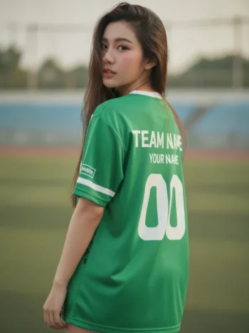 เสื้อกีฬาสีเขียว ลายดูเดิลใบไม้ สั่งทำ ด้านหลัง