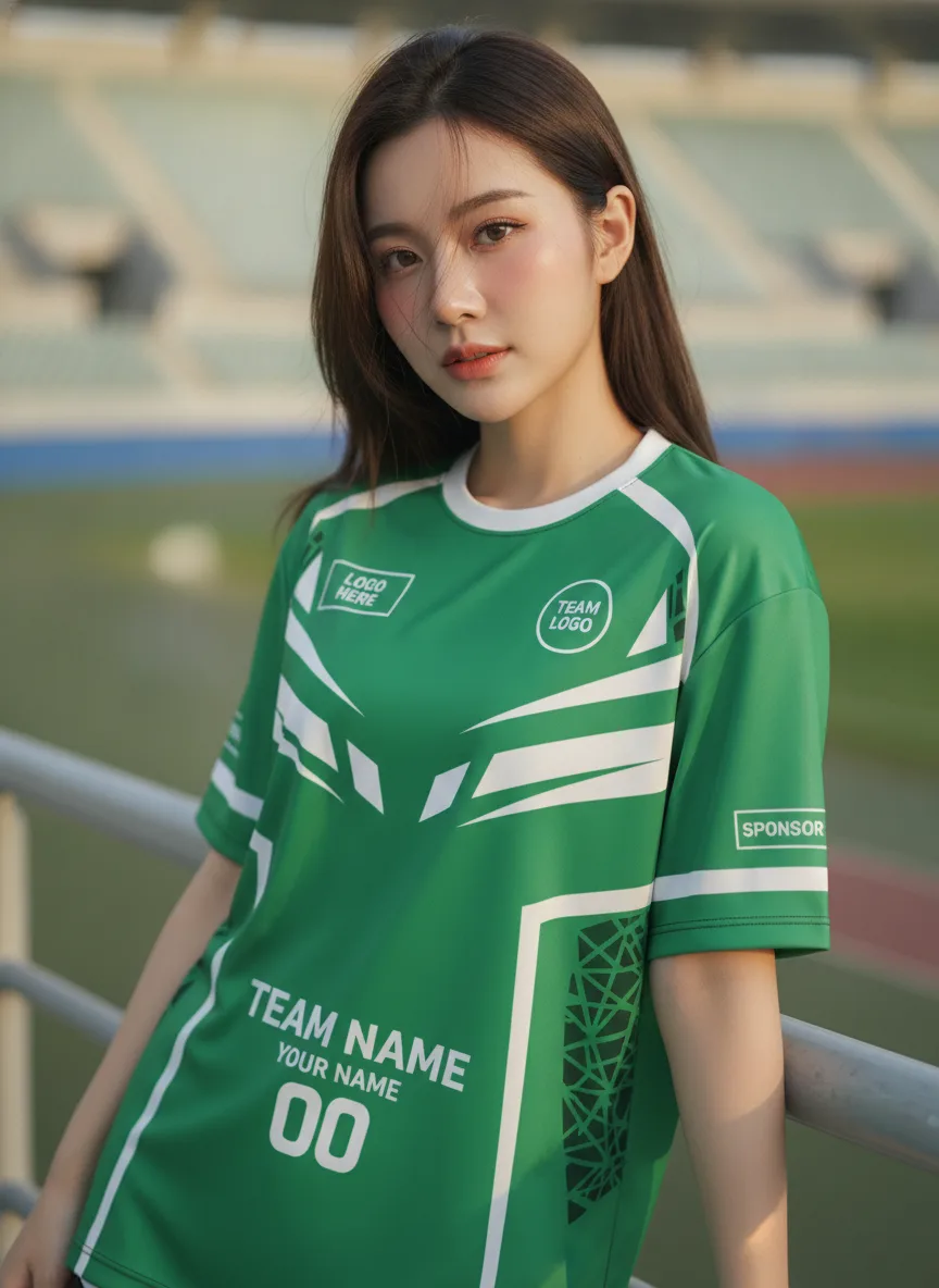 เสื้อกีฬาสีเขียว ลายดูเดิลใบไม้ จาก Jabez