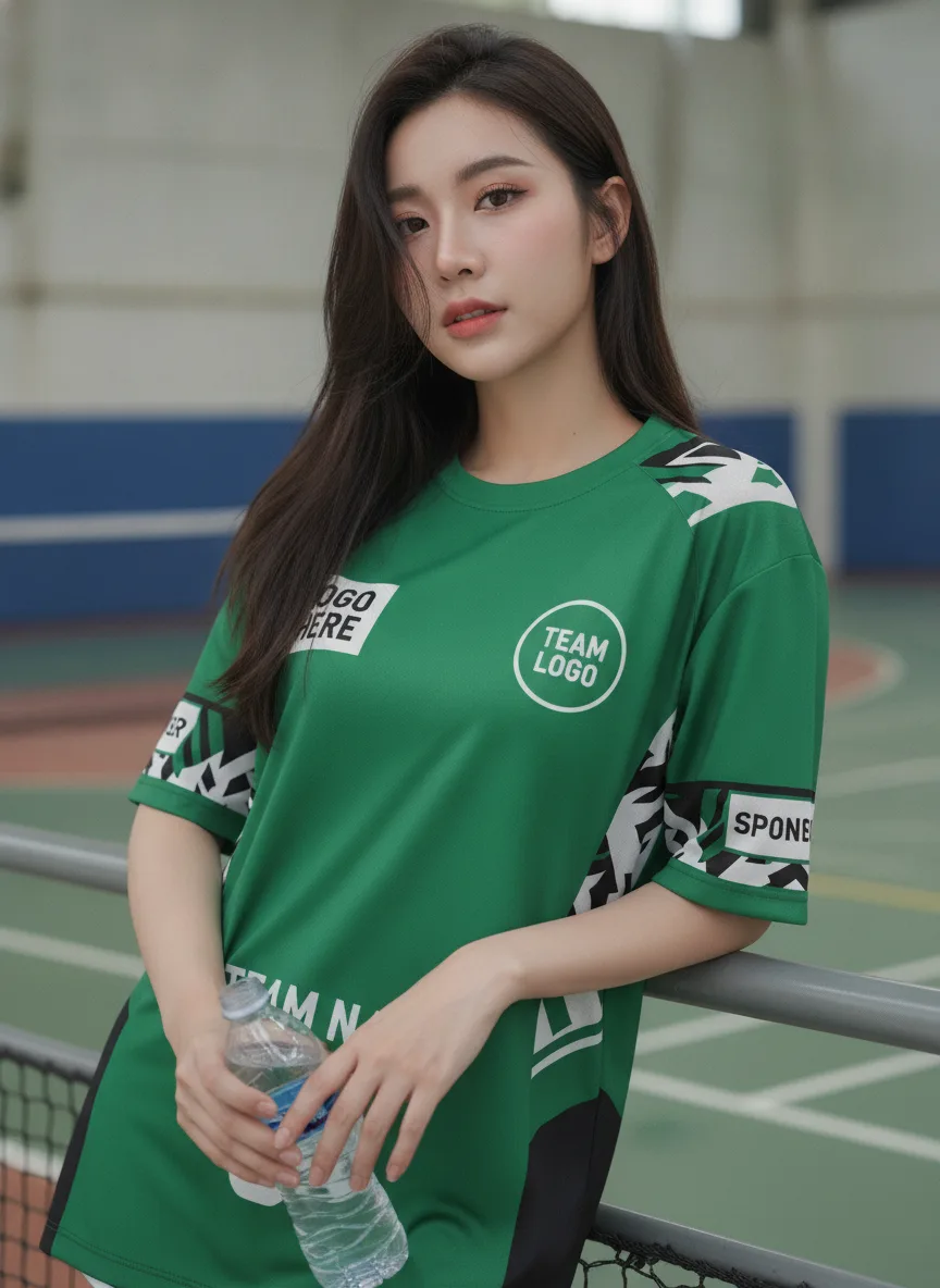 เสื้อกีฬาสีเขียว ลายก้างปลา เขียว-ขาว สั่งทำ มุมที่ 2 เสื้อกีฬาสีเขียว ลายก้างปลา เขียว-ขาว สั่งทำ มุมที่ 2