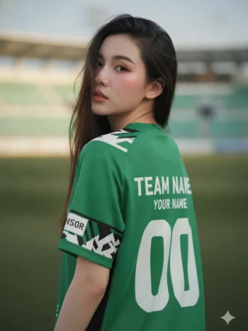 เสื้อกีฬาสีเขียว ลายก้างปลา เขียว-ขาว สั่งทำ ด้านหลัง