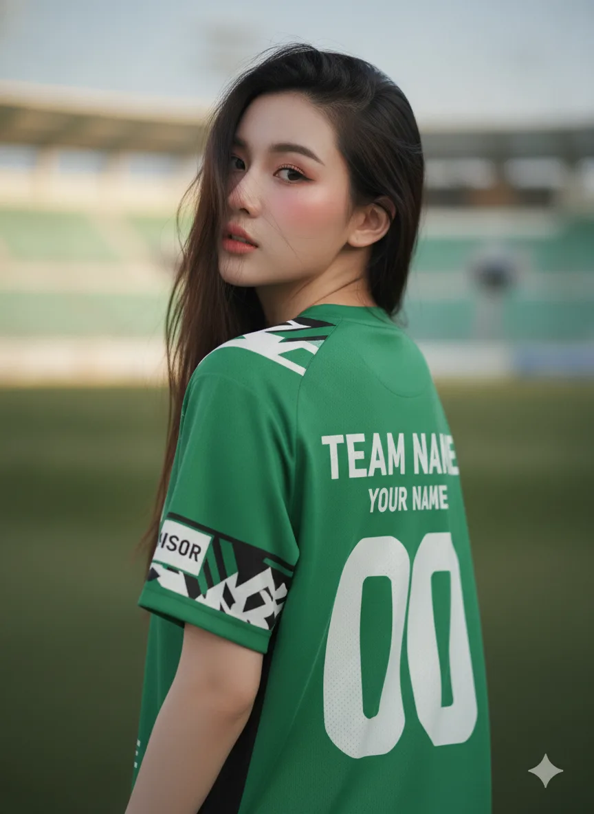 เสื้อกีฬาสีเขียว ลายก้างปลา เขียว-ขาว สั่งทำ ด้านหลัง เสื้อกีฬาสีเขียว ลายก้างปลา เขียว-ขาว สั่งทำ ด้านหลัง