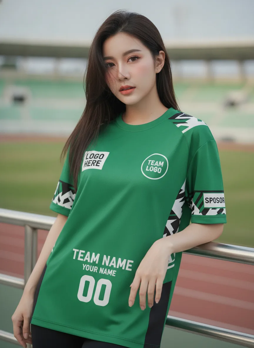 เสื้อกีฬาสีเขียว ลายก้างปลาเขียว-ขาว จาก Jabez