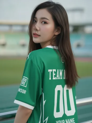 เสื้อกีฬาสีเขียว ลายคาไลโดสโคป สั่งทำ ด้านหลัง