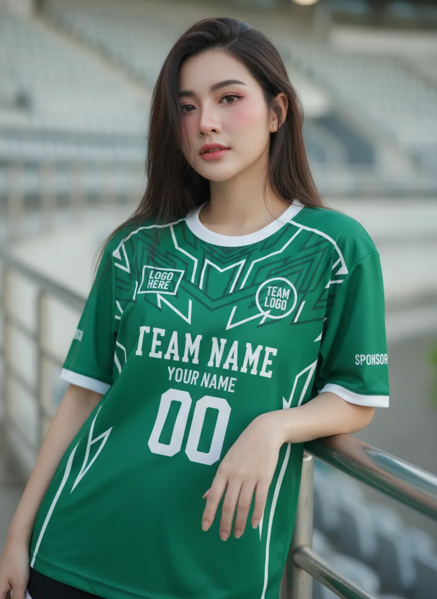 เสื้อกีฬาสีเขียว ลายคาไลโดสโคป จาก Jabez