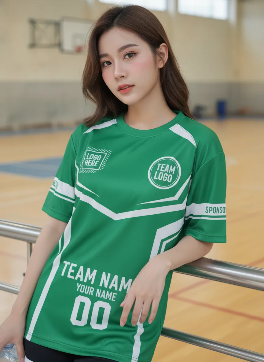 เสื้อกีฬาสีเขียว ลายเรขาตาราง เท่ สั่งทำ มุมที่ 2 เสื้อกีฬาสีเขียว ลายเรขาตาราง เท่ สั่งทำ มุมที่ 2