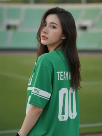 เสื้อกีฬาสีเขียว ลายเรขาตาราง เท่ สั่งทำ ด้านหลัง