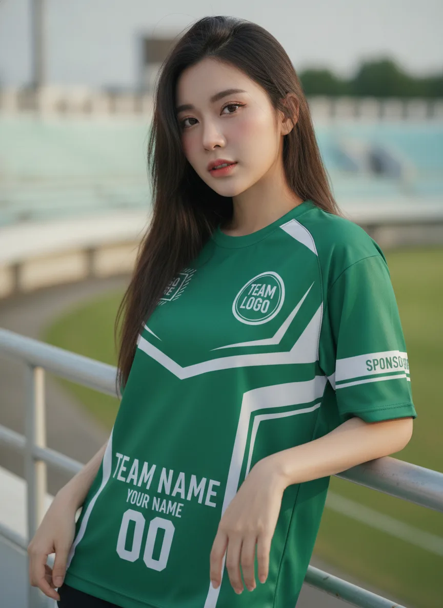 เสื้อกีฬาสีเขียว ลายเรขาตาราง จาก Jabez