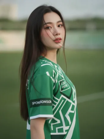 เสื้อกีฬาสีเขียว ลายเขาวงกตกรีก สั่งทำ ด้านหลัง