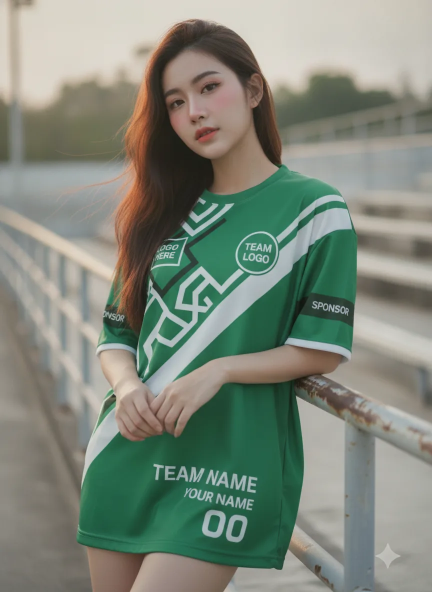 เสื้อกีฬาสีเขียว ลายเขาวงกตกรีก จาก Jabez