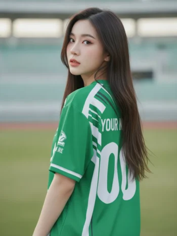 เสื้อกีฬาสีเขียว ลายก้างสน เฟิร์น สั่งทำ ด้านหลัง