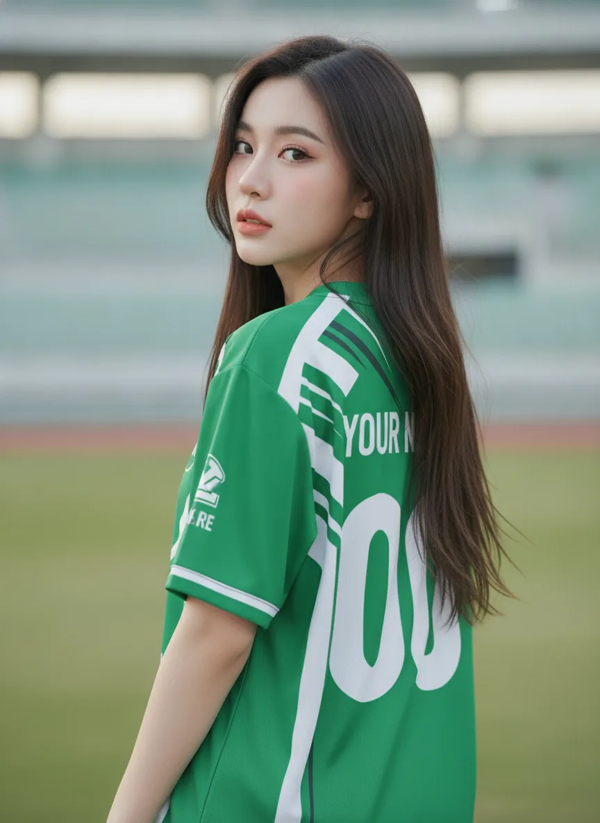 เสื้อกีฬาสีเขียว ลายก้างสน เฟิร์น สั่งทำ ด้านหลัง เสื้อกีฬาสีเขียว ลายก้างสน เฟิร์น สั่งทำ ด้านหลัง