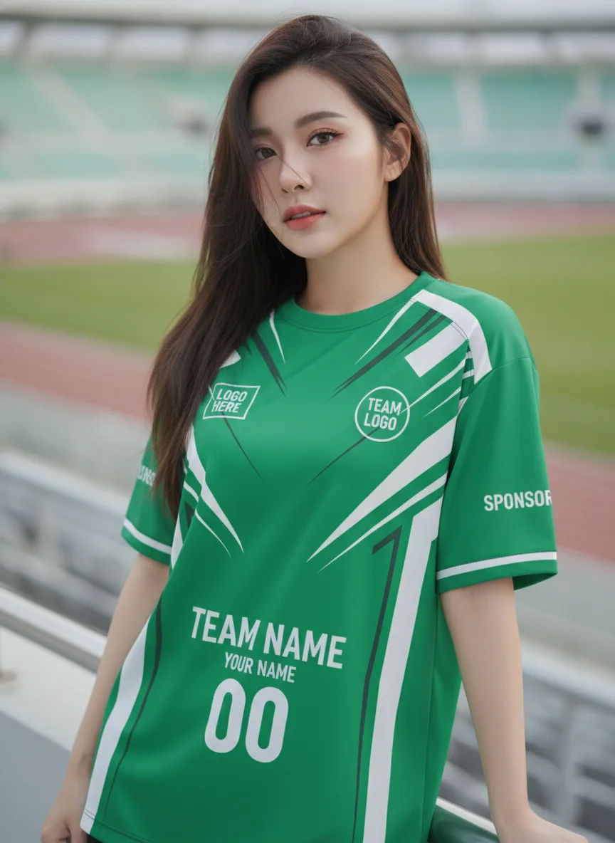 เสื้อกีฬาสีเขียว ลายก้างสนเฟิร์น จาก Jabez