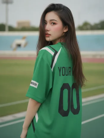 เสื้อกีฬาสีเขียว ลายสก็อตเฉียง เท่ สั่งทำ ด้านหลัง