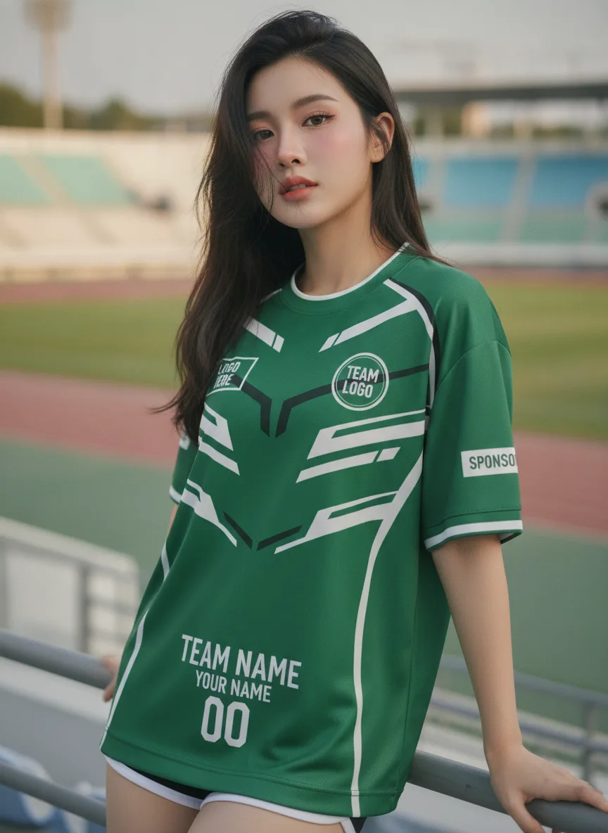 เสื้อกีฬาสีเขียว ลายก้านขนนก จาก Jabez