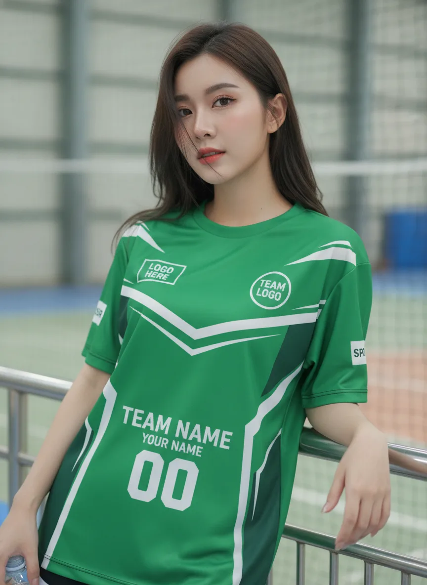 เสื้อกีฬาสีเขียว ลายชาร์ดคริสตัล เท่ สั่งทำ มุมที่ 2 เสื้อกีฬาสีเขียว ลายชาร์ดคริสตัล เท่ สั่งทำ มุมที่ 2