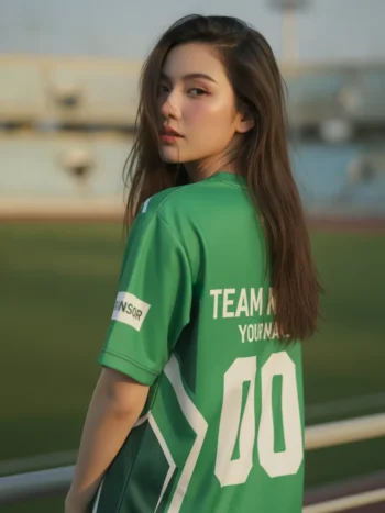 เสื้อกีฬาสีเขียว ลายชาร์ดคริสตัล เท่ สั่งทำ ด้านหลัง