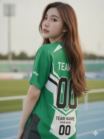 เสื้อกีฬาสีเขียว ลายสไปก์ ดุดัน สั่งทำ ด้านหลัง