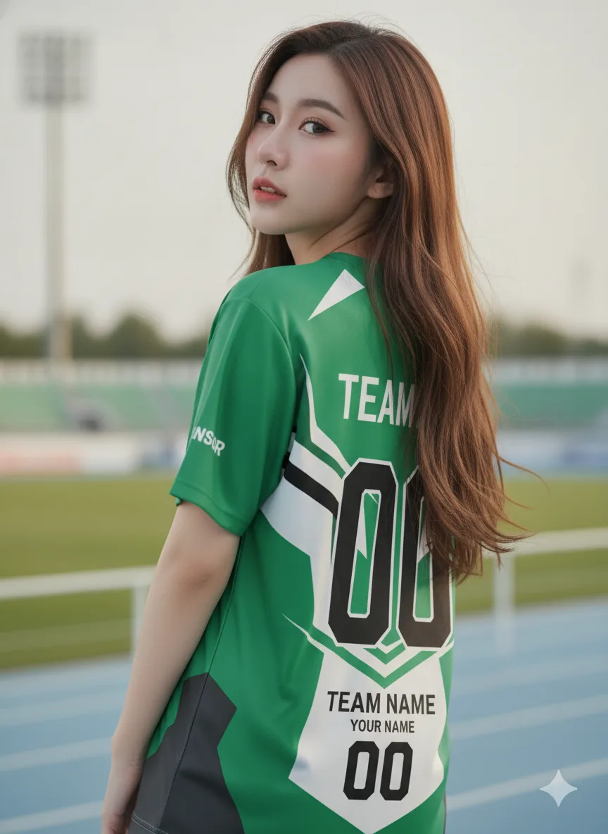 เสื้อกีฬาสีเขียว ลายสไปก์ ดุดัน สั่งทำ ด้านหลัง เสื้อกีฬาสีเขียว ลายสไปก์ ดุดัน สั่งทำ ด้านหลัง