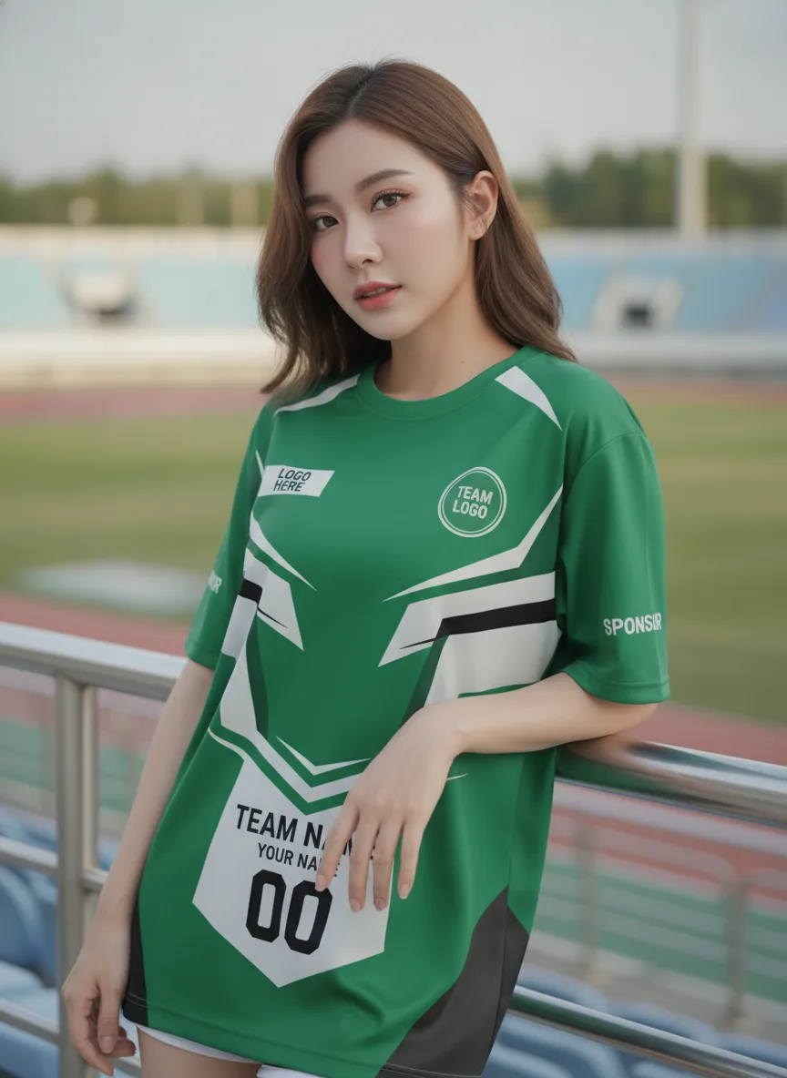 เสื้อกีฬาสีเขียว ลายสไปก์หนามคม จาก Jabez